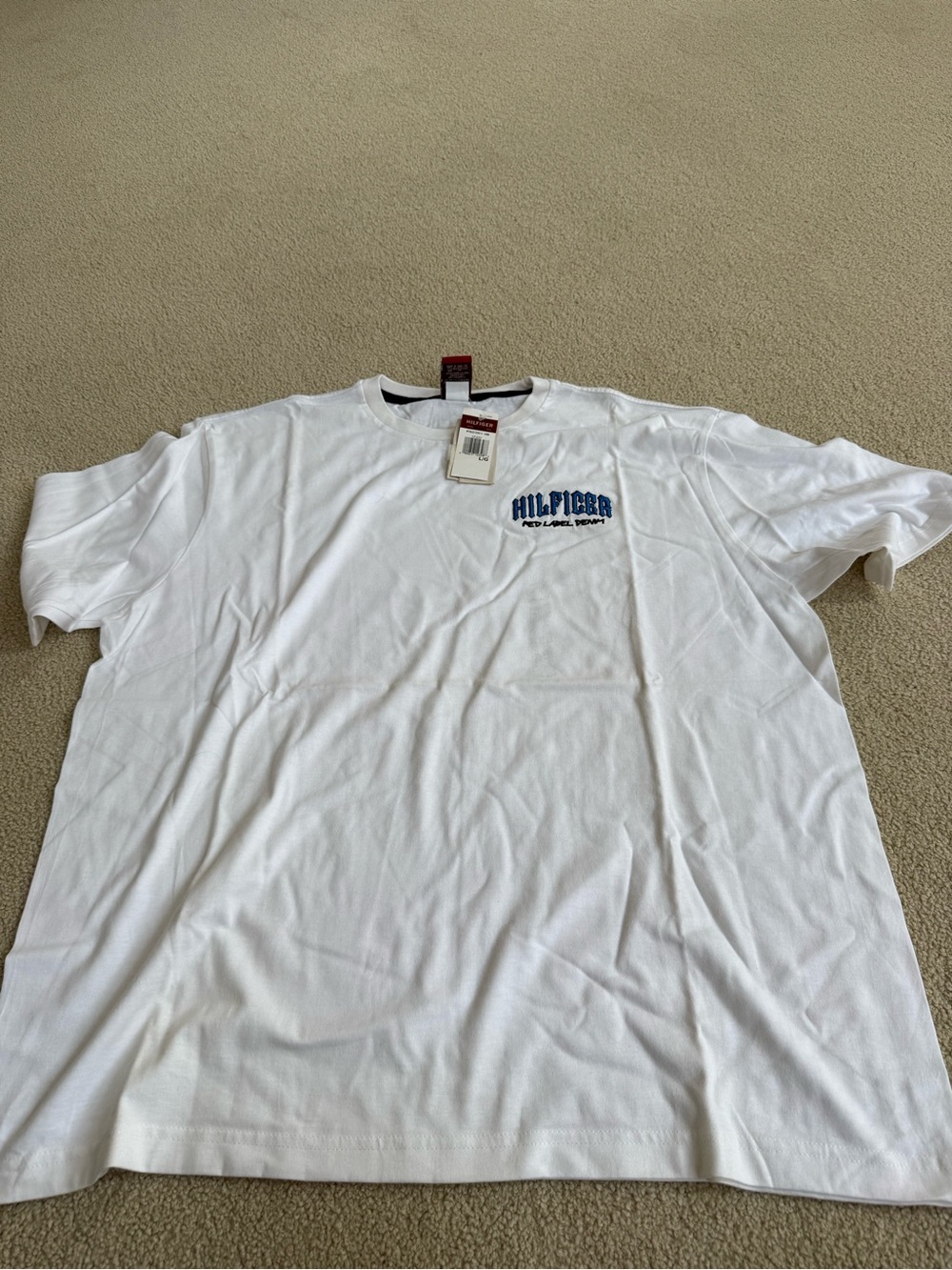 Tommy Hilfiger White Short Sleeve Tee with Blue Chest Logo